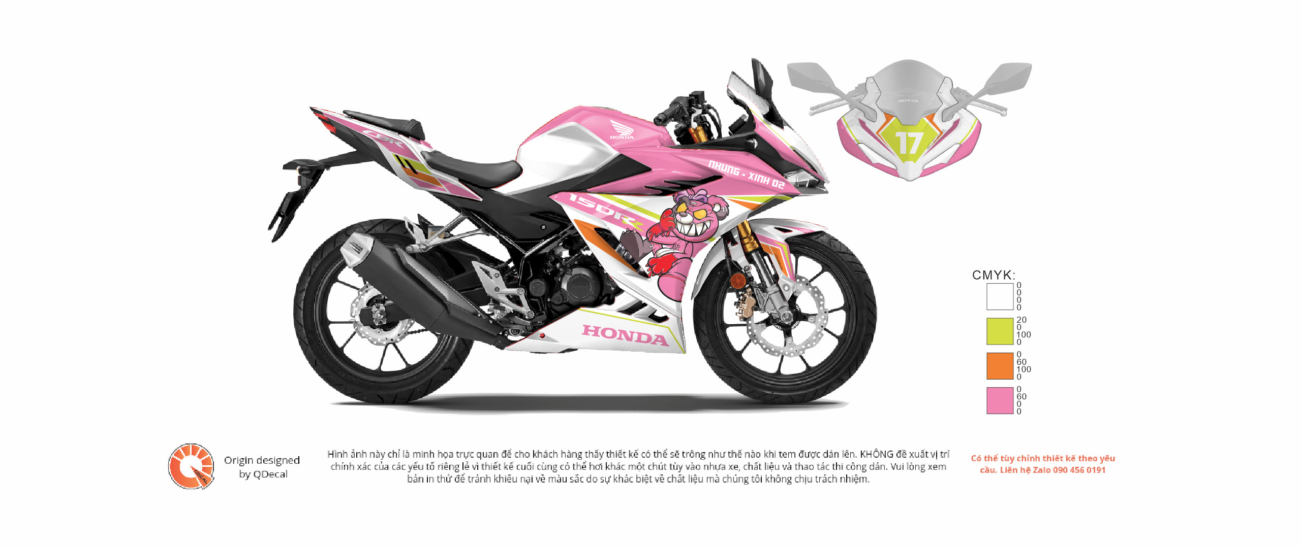 Tem Trùm CBR150R Gấu Hồng Trắng Nữ Tính Cute