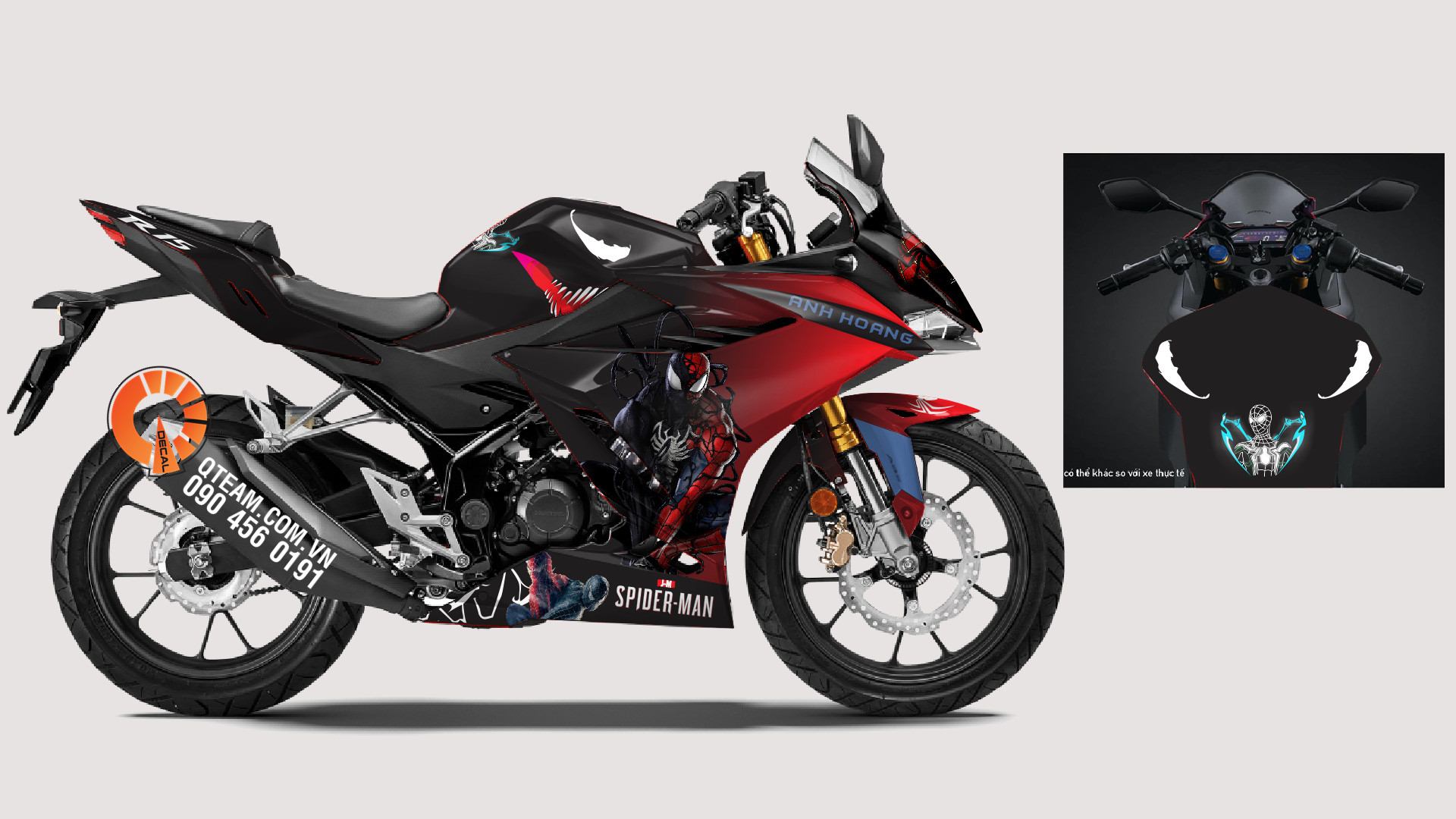 Tem trùm cbr150 spider-man đỏ xanh candy cao cấp