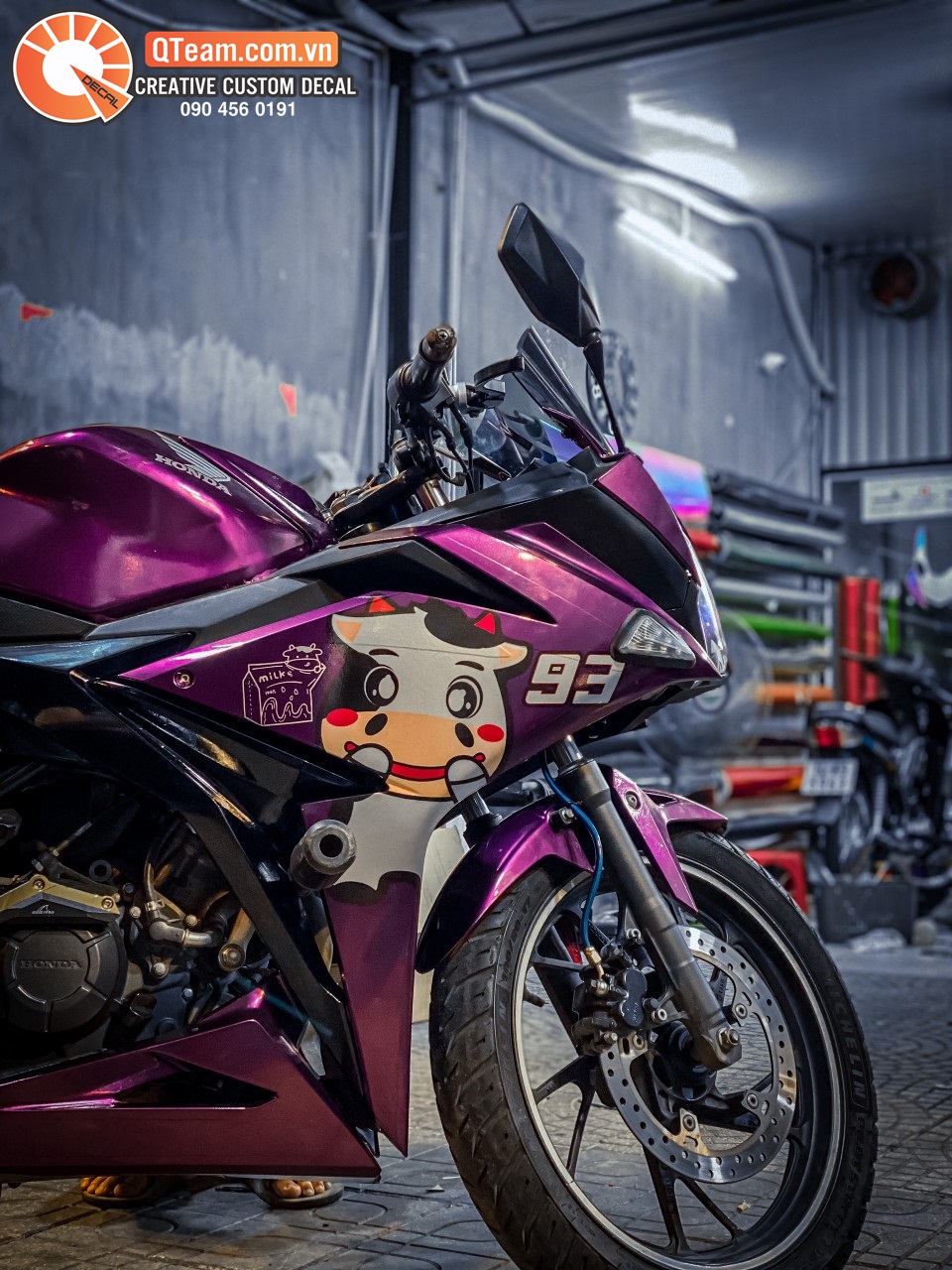 Tem trùm CBR150 tím bò sữa cute Candy cao cấp